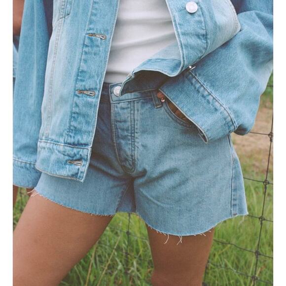 New Parke Light Wash Baggy Denim Shorts Size 29 Cut Offs - Picture 7 of 9